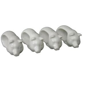 White Porcelain Pig Napkin Rings Holders Set 4 Piglet Figurines 3.5" Table Decor